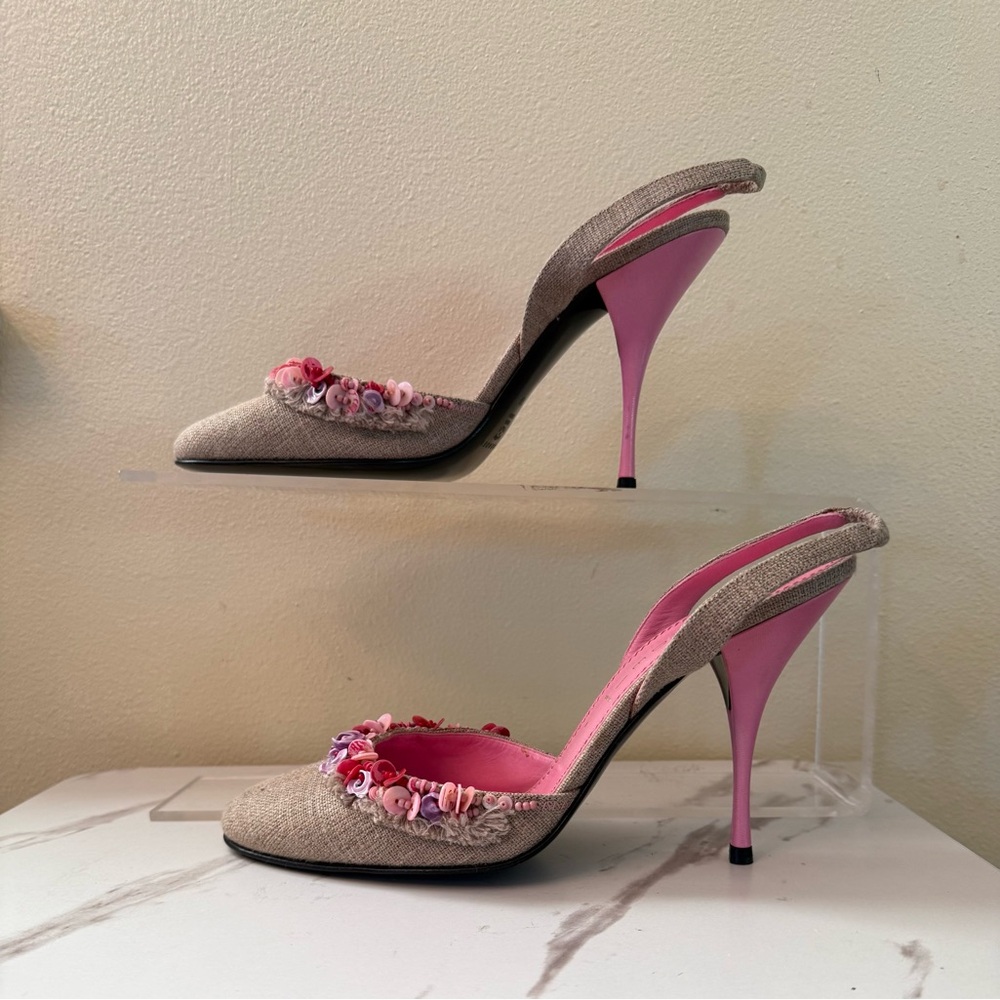 Casadei Pink, Beige Textured Stilettos, EUC, Size 40 (US 10)